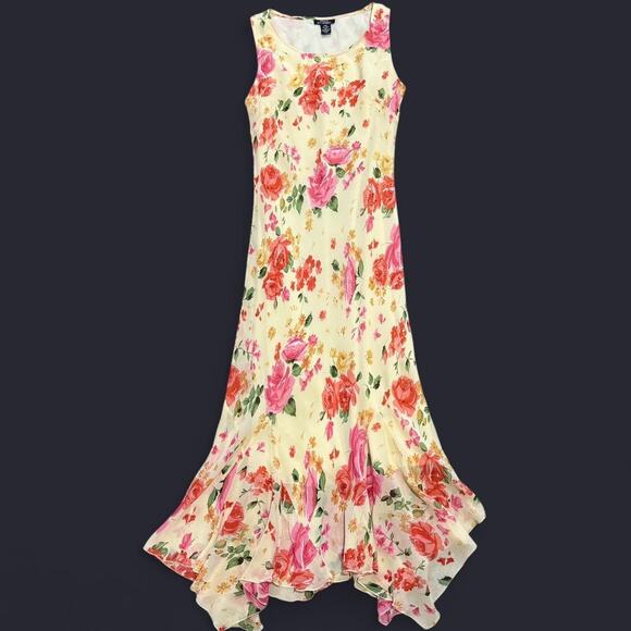 VTG 90s/Y2K Glamor Angel Yellow & Pink Floral Sequin Fairycore Maxi Dress L/M - Picture 5 of 8